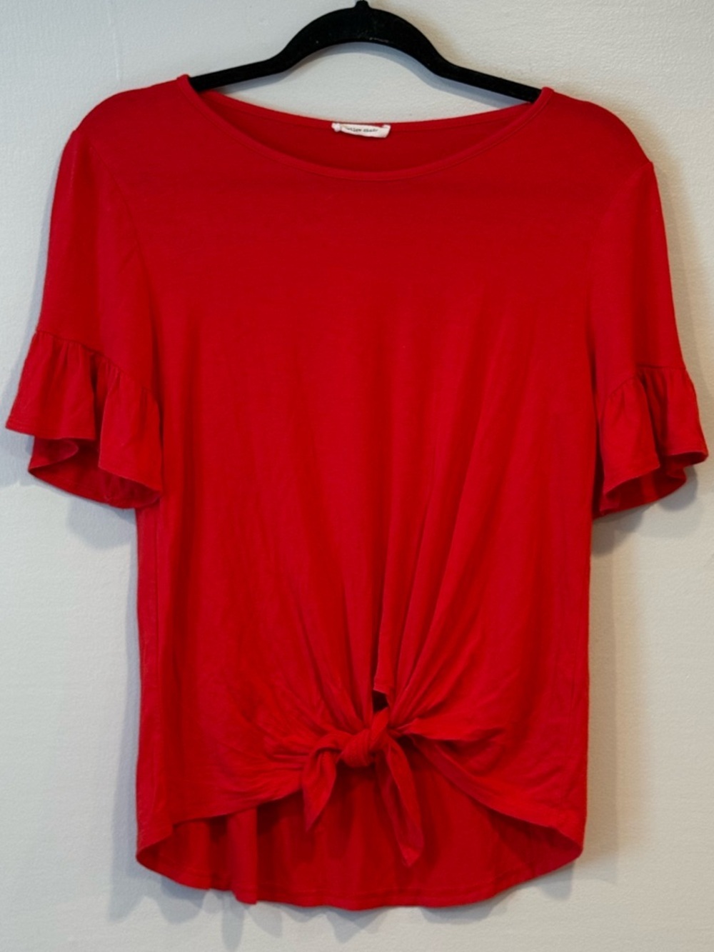 Yellow Chair Red Tie Front Top Flutter Sleeve Blouse Women's Size Small